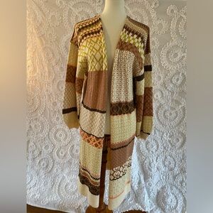 Dex Black Tape Textured Patchwork Long Cardigan Sweater very unique